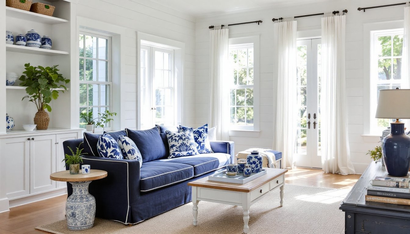 blue and white interior design